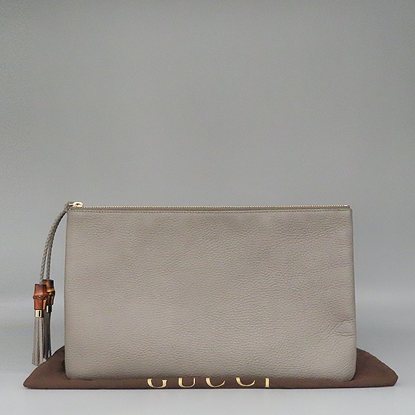 Gucci Grey Leather Bamboo Embellished Clutch Bag 449653