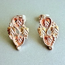 12K Tri Color Black Hills Leaves Wibe Grapes Sterling Silver 925 Stud Earrings