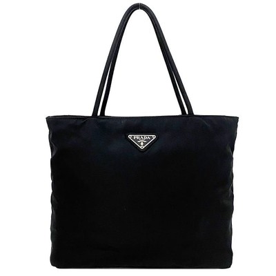 Sac à main Prada nylon noir logo usine argenté plaque triangulaire authentique occasion