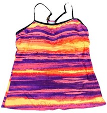 Nike Strappy Tankini Swim Suit Top Striped Multicolor Watercolor Cups Women  s 8