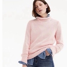 J Crew Always Oarsman Roll Neck Sweater XS Pink Cotton Fisherman Pullover