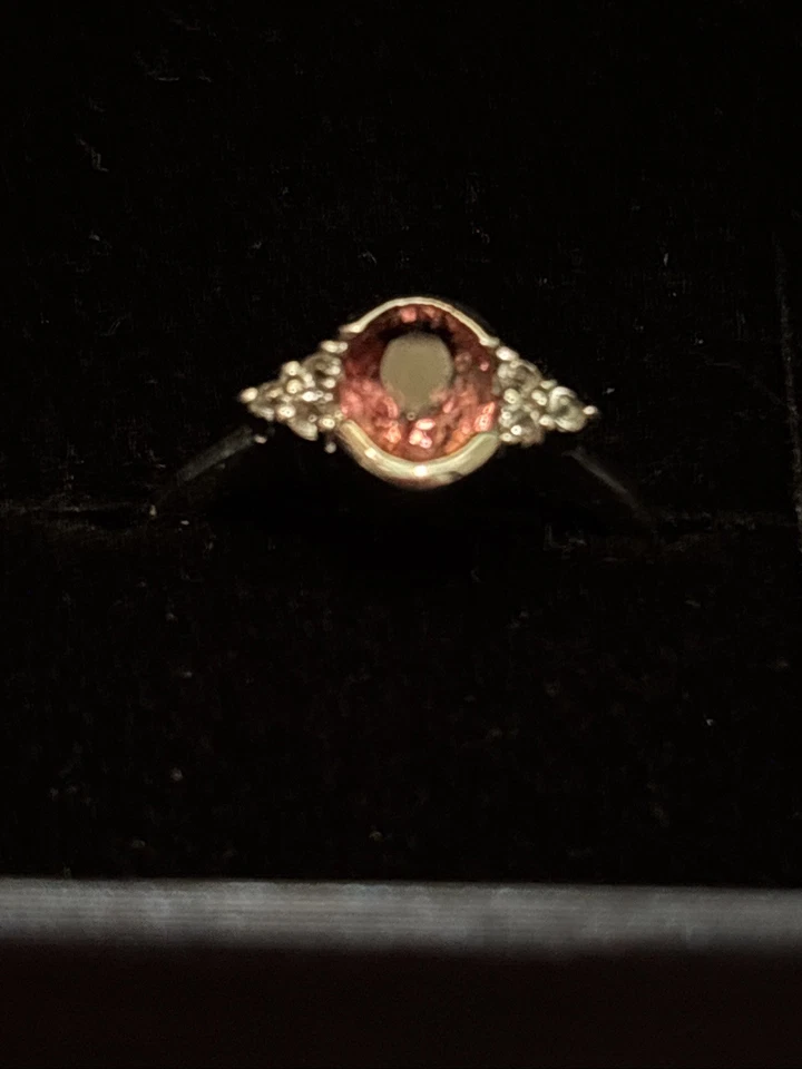 Anillo conjunto bisel oro blanco 14K turmalina rosa *nuevo chapado en rodio y tamaño* 6,75 Foto 4 de 4