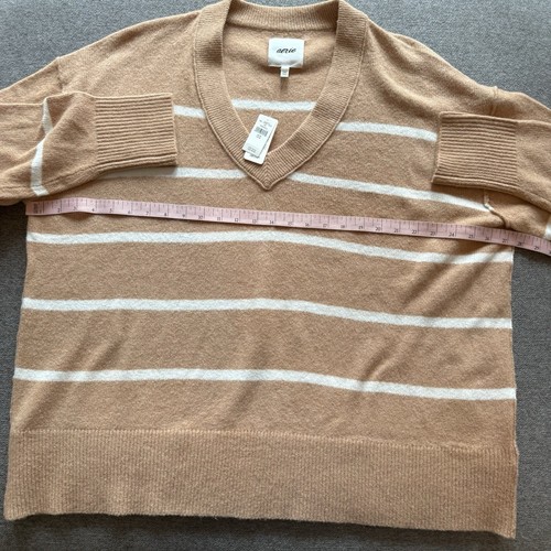 Aerie Unreal V-Neck Sweater - Sz Medium Oversized Striped Neutral Preppy Casual - Picture 6 of 9