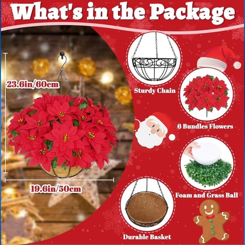 Flores de Navidad artificiales BLEUM CADE flores colgantes con cesta - Imagen 2 de 4