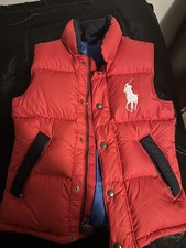 Ralph Lauren Big Pony Down Puffer Vest Womens Size S Red Navy Pockets