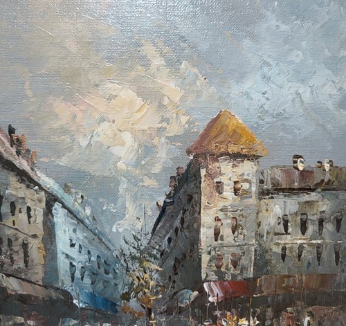 Continental School Straßenszene vergoldet Vintage Rahmen Original Öl auf Leinwand - Bild 5 von 24