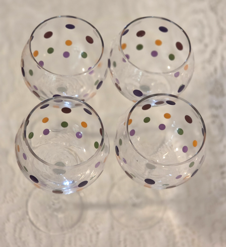 Menge 4 Pampered Chef Multicolor Polka Dots Ballon Weingläser Kelch 8 7/8" - Bild 7 von 9