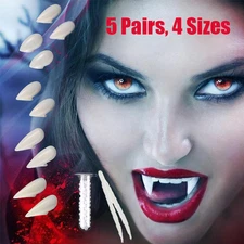 USA Vampire Fangs - 5 Pairs, 4 Sizes with Adhesive for Halloween & Cosplay1-3set