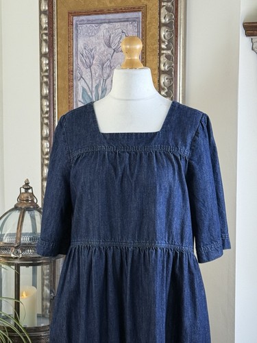 Superb Quality John Lewis KIN Soft Dark Wash Tiered Denim Midi Size 12/14 - Picture 2 of 15