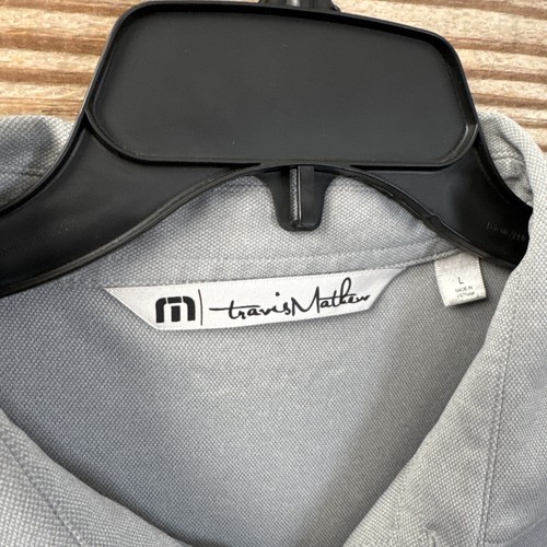 Travis Mathew Polo Shirt Mens Large Gray Blue Striped Golf Performance Stretch - Picture 3 of 6