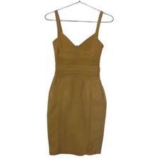 ⭐️ Mustard Bronze Bodycon Mini Sheath Dress Zip Back Party Gatsby Cocktail Chic