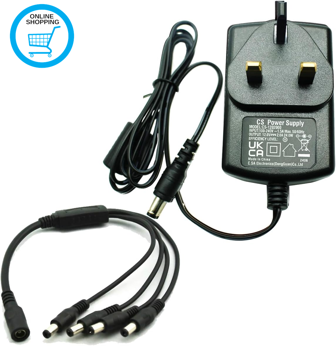 AC to DC 12V 2A Power Supply Adapter with 4-Way Power Splitter for CCTV Security