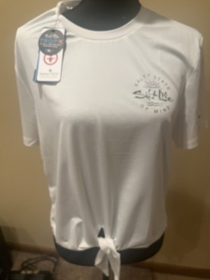 NWT  Salt Life Women's SLX Uvapor Performance Shirt White Large Tie Front
