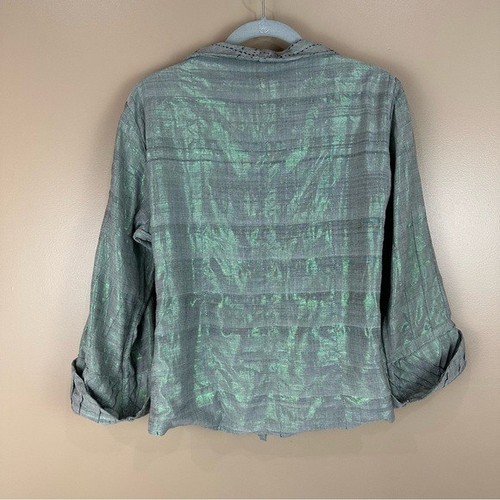 Nadya Handmade Linen Beaded Reversible Artsy Art To Wear Jacket Large Whimsical - Picture 10 of 15