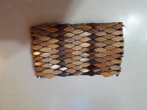 Pochette/borsa trucco perline legno forma diamante fodera marrone cerniera 7,5x4,5 - Foto 7 di 7