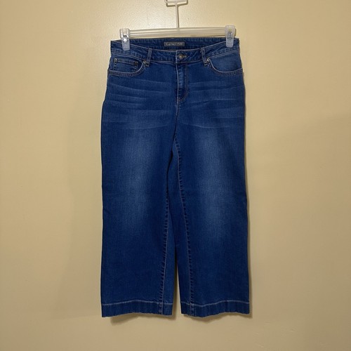 Pantalones de mezclilla recortados de pierna ancha Garnet Hill Essential azules para mujer talla 29 - Imagen 4 de 9