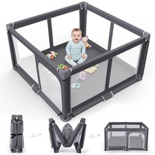 Foldable Baby Playpen - 50"x50" Safety Play Yard 50" 50", Dark Grey