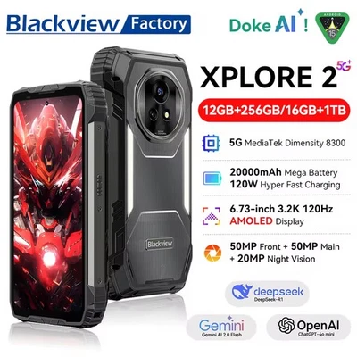 Blackview XPLORE 2 5G Rugged Phone 6.73'' 3.2K AMOLED Display NFC 20000mAh 120W