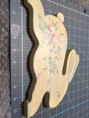 Decoración de madera pintada a mano vintage conejito de primavera conejo doble cara color crema - Imagen 2 de 12