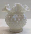 Fenton Hobnail Ruffled Edge Footed 4" Milk Glass Vase