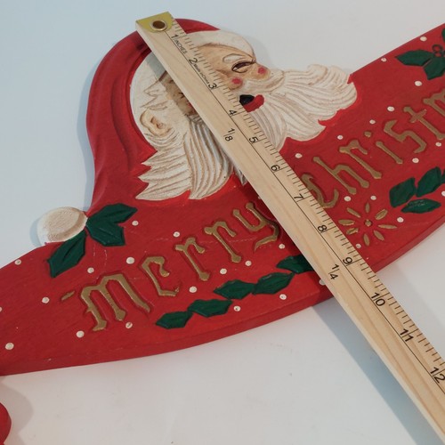 Vintage Hand Painted Wooden Santa Merry Christmas Wall Hanging Sign 23" Holiday - Picture 11 of 11
