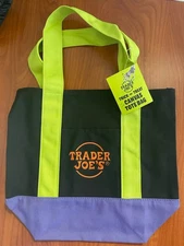 NEW Trader Joe's  Limited Mini Canvas Tote Bag Color Black Purple