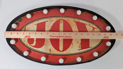Marquee Sign JOY Lighted Oval Metal Tin Red Rustic Christmas 10.5"x19" As Is - Picture 16 of 17