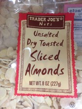 Trader Joe's Unsalted Dry Toasted Sliced Almonds 8 Ounce Bag Blanched