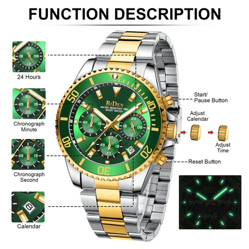 Mens Watches Chronograph Stainless Steel Waterproof Date Analog Quartz Watch ... - Bild 6 von 9