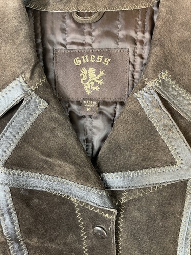 Y2K Vintage Guess Braun Wildleder/Leder Knopfleiste Jacke Medium Neu Mit Etikett - Bild 2 von 24