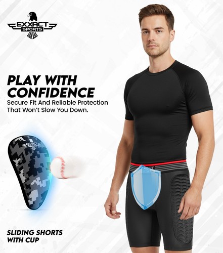 Exxact Sports Mens Baseball Sliding Shorts with Soft Athletic Cup, Breathable - Picture 11 of 21