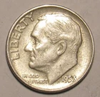 1953 P ROOSEVELT DIME in circulated condition