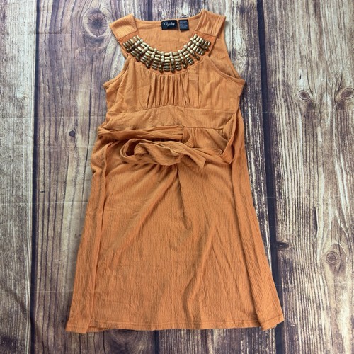 Chesley Ombre Dress Orange Beaded Belt Boho Summer Dress Size Large - Picture 6 of 10