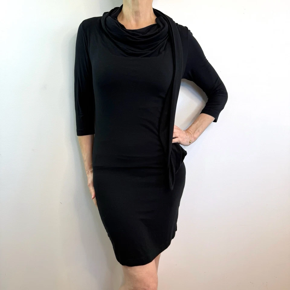 Nolita Size 42 S 10 Black Jersey Fitted Dress Draped Neck - image 3 of 4