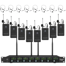 Wireless Microphone System 8 Channel 8 Lavalier Bodypacks Headset School Church