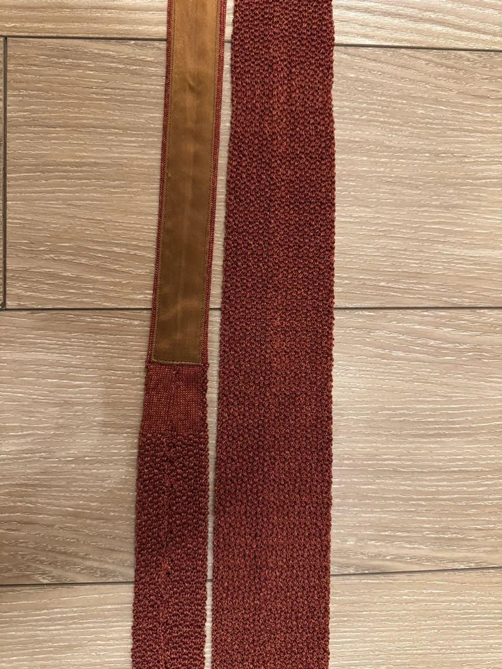 Corbata Hermes Tejida Naranja 155cm 6.5cm Ancho Color Sólido Foto 3 de 4