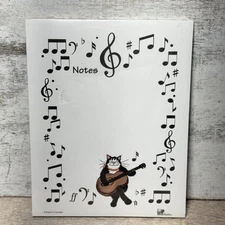 HATLEY Sitting Cat With Guitar, Music Notes Note Pad 5.5"x7" White Black New