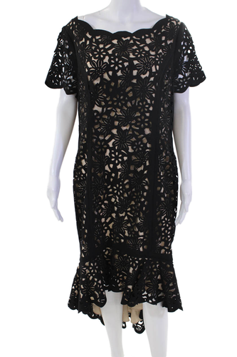 Shani Damen Laser Cut Kurzarm A-Linie Kleid schwarz beige Größe 12