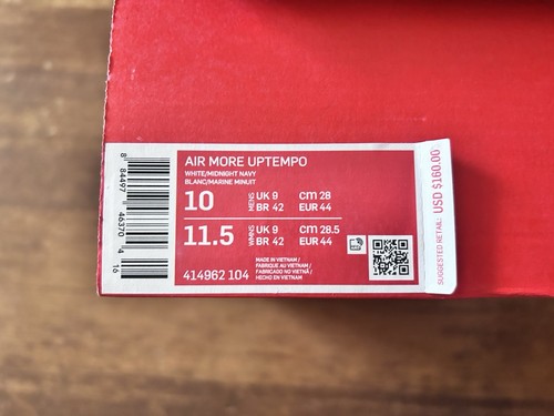 NIKE AIR MORE UPTEMPO USED SIZE 10 OLYMPIC 2020 WHITE NAVY GOLD RED 414962 104 - Picture 6 of 6