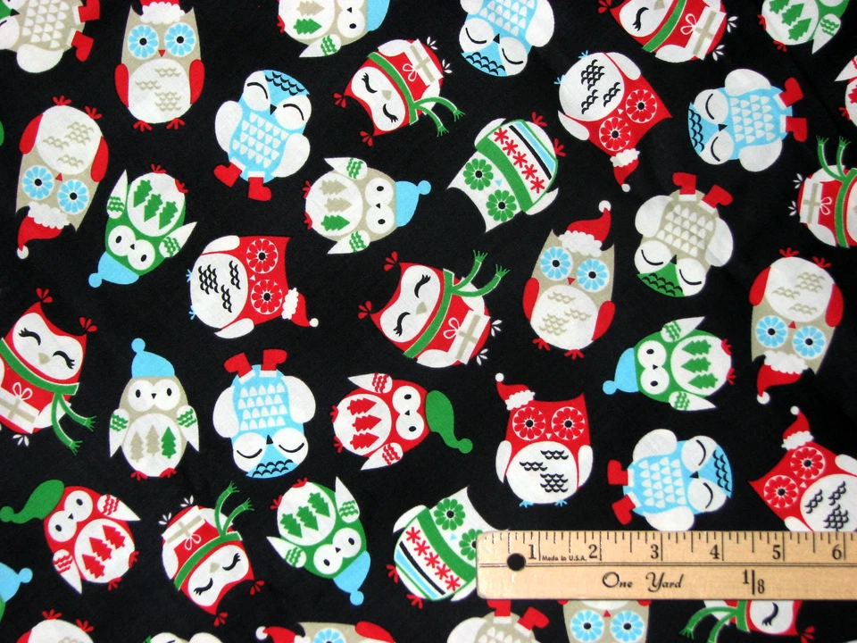 BROTHER SISTER DESIGN STUDIO Winter Sweater Owl Owls Hoot Hoot Christmas Fabric 1/2 Yard