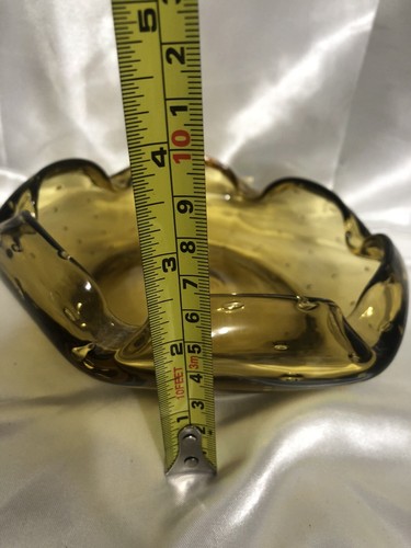 Vintage Mid-Century Modern Amber Art Glass Controlled Bubble Ashtray 7” Murano - Picture 5 of 5