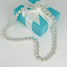 18.25" Tiffany HardWear Bead Ball Necklace 10mm Beads  with Blue Box or Pouch