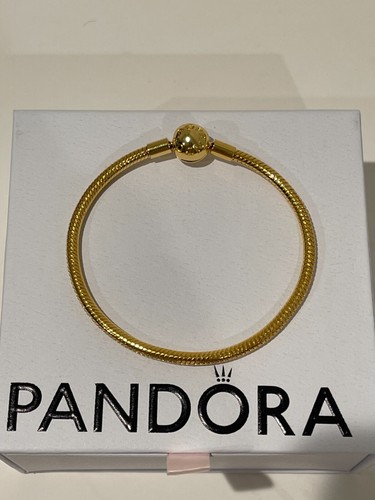 PANDORA 925 ALE Moments 14k Gold Plated Snake Chain Charm Bracelet 18cm / 7.1” - Picture 2 of 4