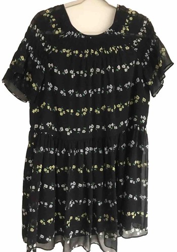 Ann Taylor Medium Summer Dress Floral Black Flutter Sleeve Midi Women’s Size M