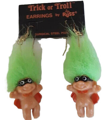 Funky Russ TROLL SUPER-HERO EARRINGS Bandit Mask Halloween Costume Jewelry-GREEN