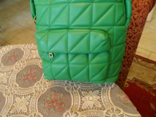 New Zara Emerald Green Faux Leather Quilted BackPack - Picture 4 of 12