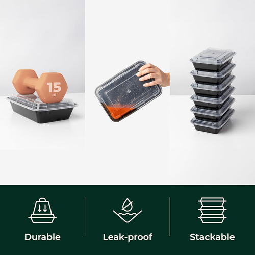 Contenedores de preparación de comidas paquete de 12 1 compartimento tapas individuales almacenamiento de alimentos (28 oz) - Imagen 6 de 12