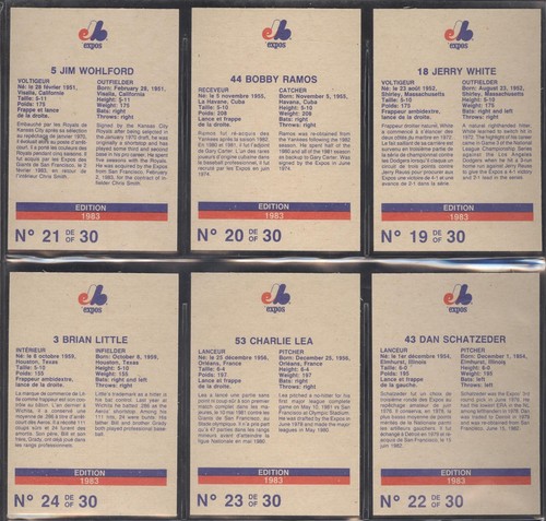 1983 STUART MONTREAL EXPOS MLB BASEBALL CARD 1-30 COMPLETE SET (30) - Picture 6 of 8