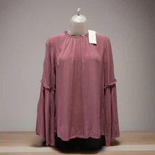 Sienna Sky NWT mauve pinkish lavender silky ruffle neck bell sleeve S blouse