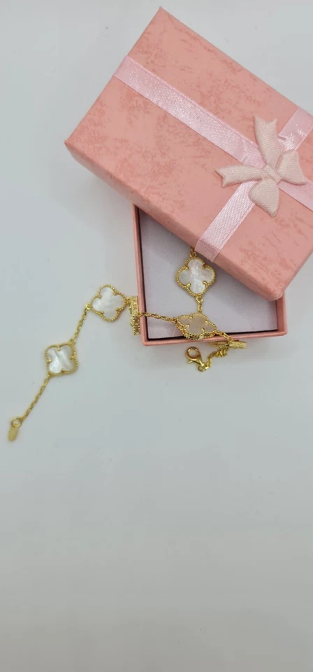 kleeblatt armband silber 14 K Vergoldet In Perlmutt  - Bild 4 von 4